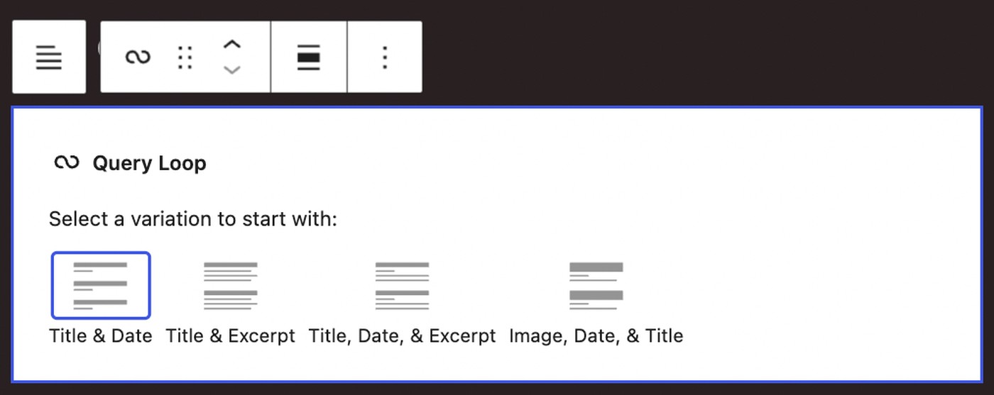 Screenshot of the WordPress Query Loop block.