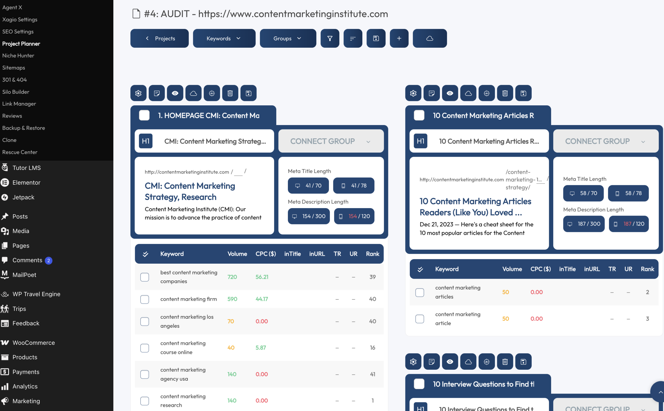 Screenshot of the Xagio SEO plugin.