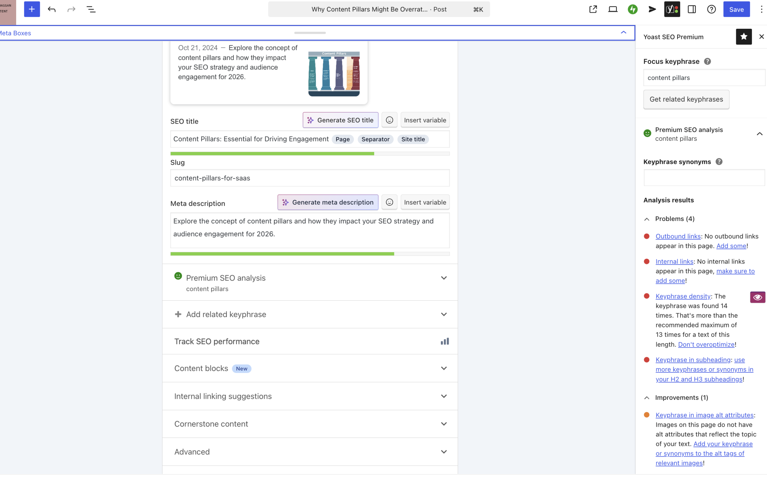 Screenshot of the Yoast SEO plugin.