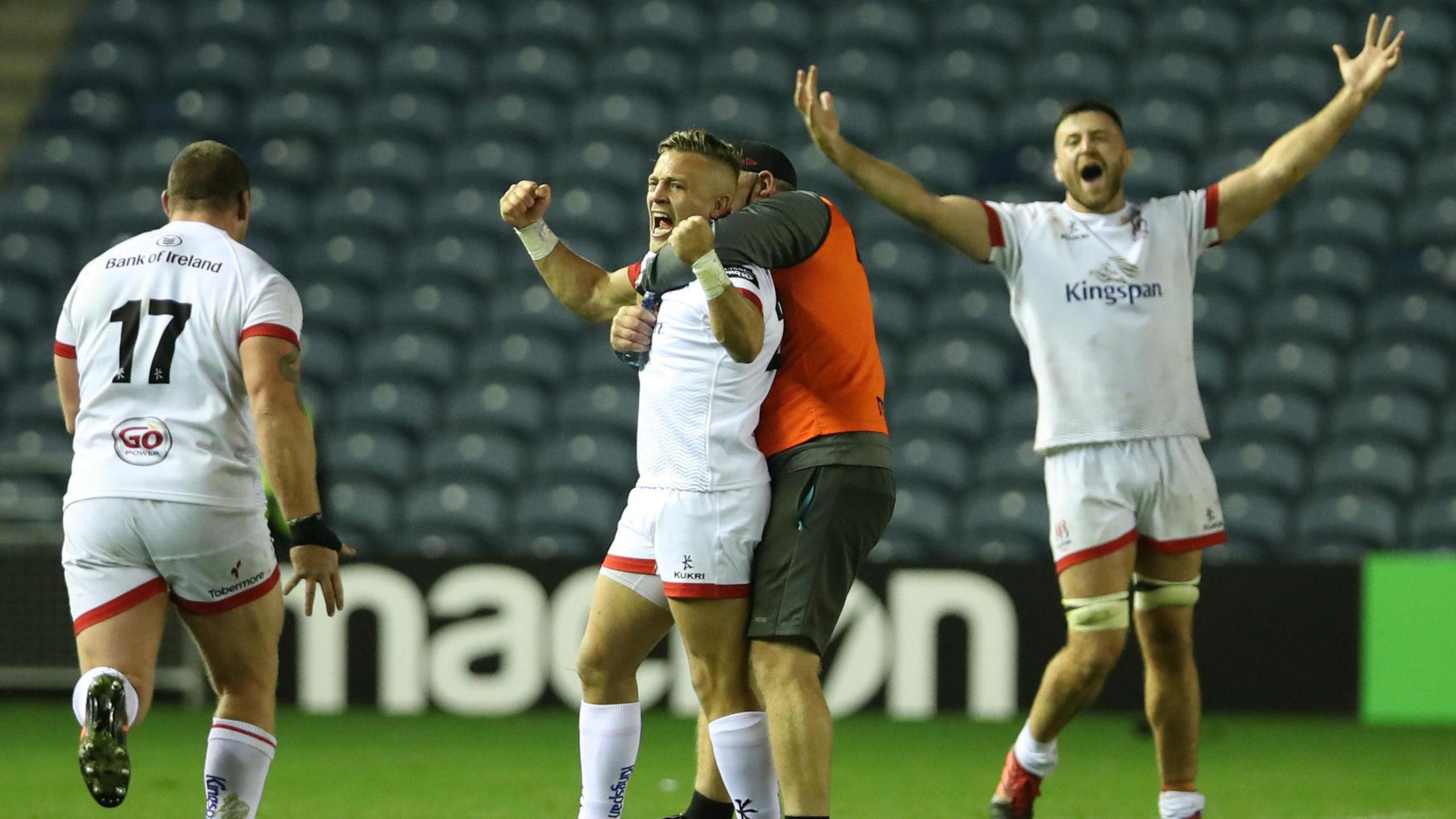 Ian Madigan celebrates a last-gasp penalty