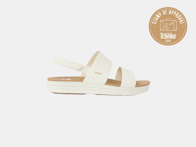 Image may contain: Clothing, Footwear, and Sandal