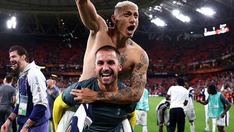 Alfie Whiteman celebrates with Richarlison on his back