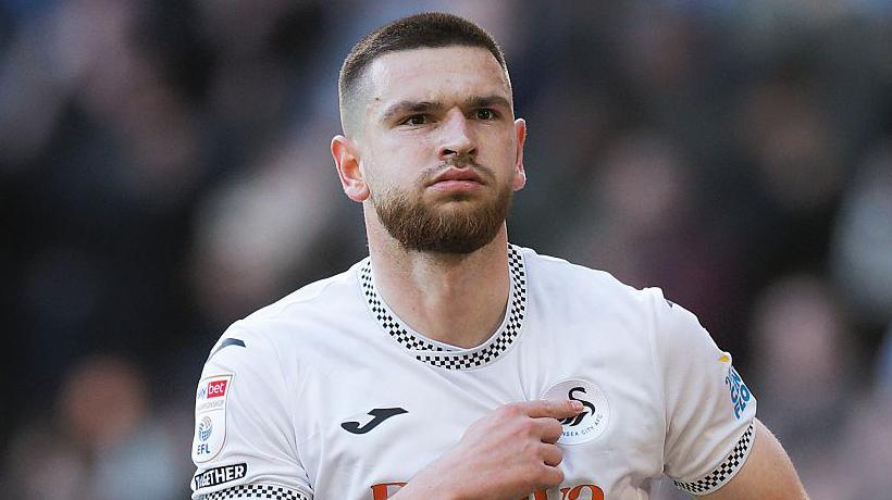 Zan Vipotnik celebrates a Swansea goal