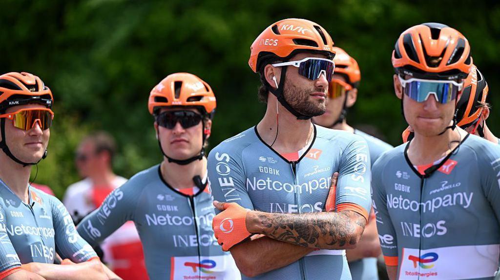Netcompany Ineos are wearing their new jerseys for the first time at this race