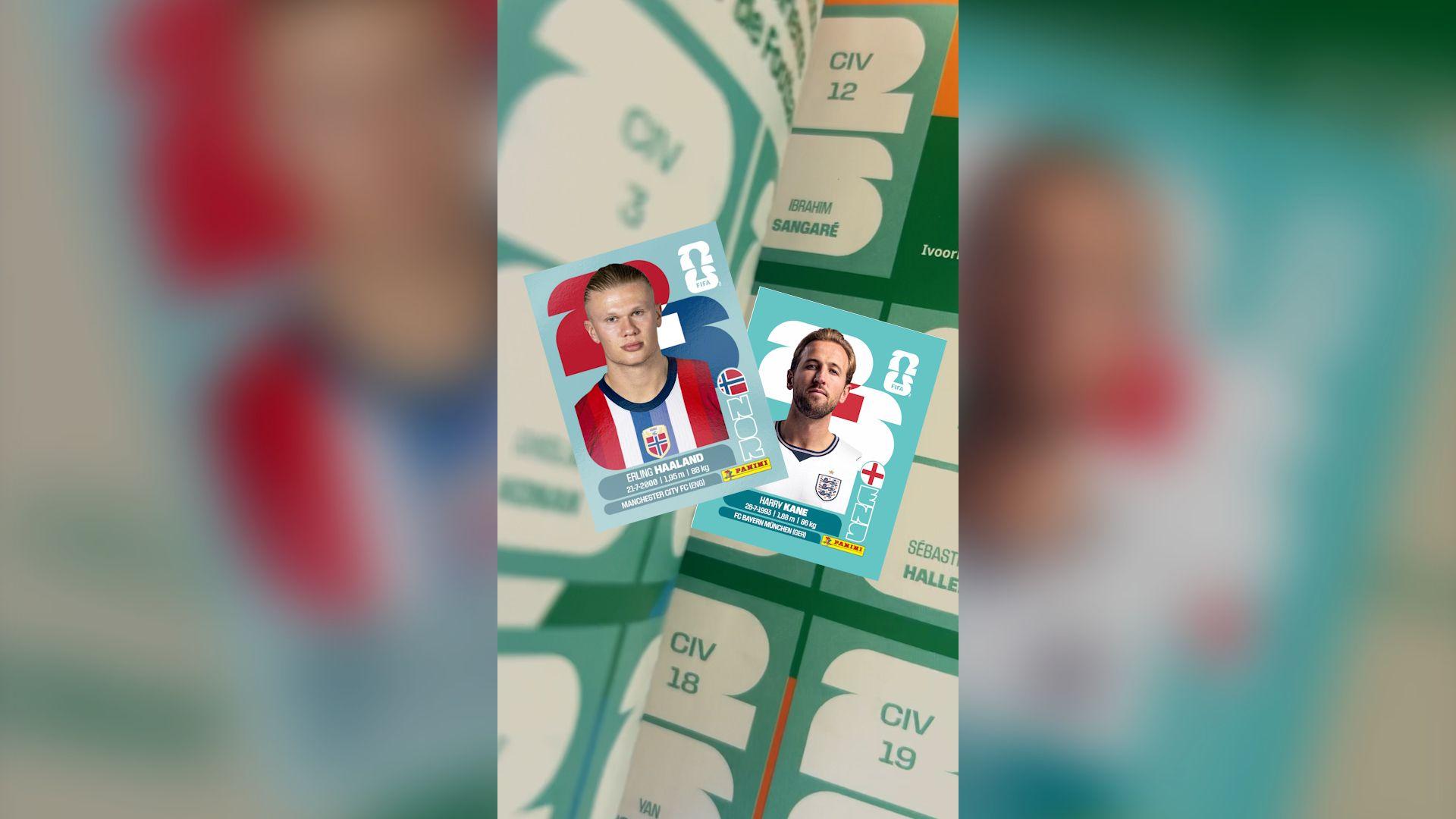Stickers of Erling Haaland and harry Kane on a green background