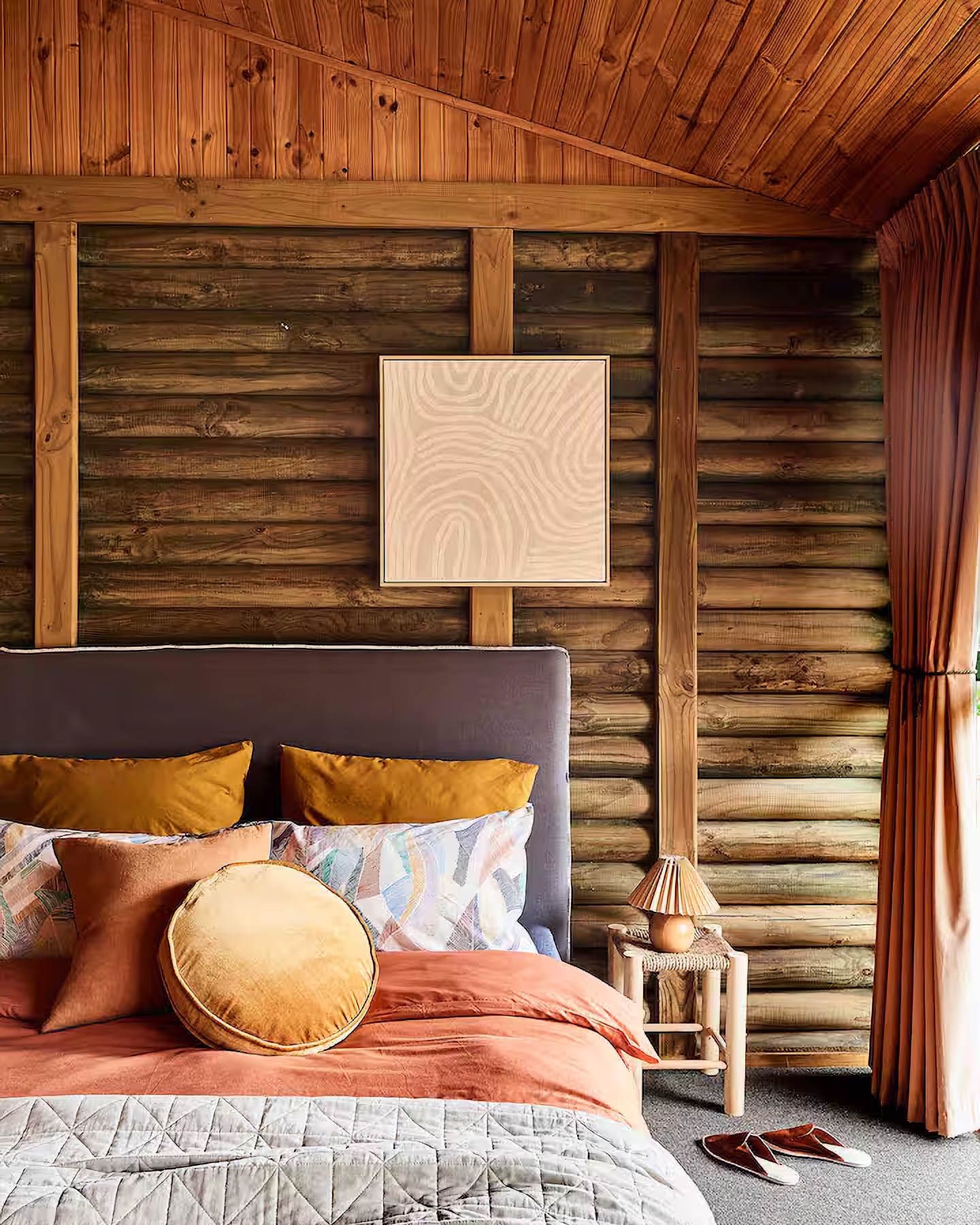 Image may contain Indoors Interior Design Hardwood Stained Wood Wood Wood Panels Cushion and Home Decor