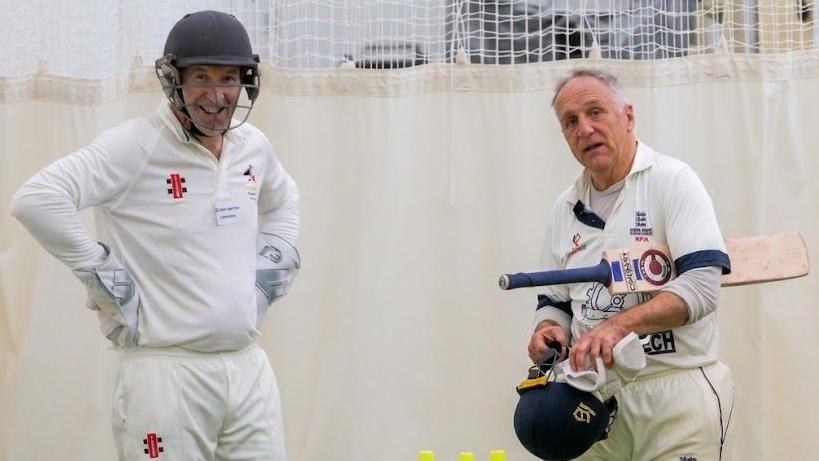 Nigel Martyn smiles during a net session at Loughborough University