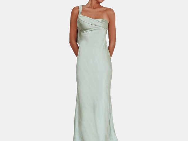 model in sage dress