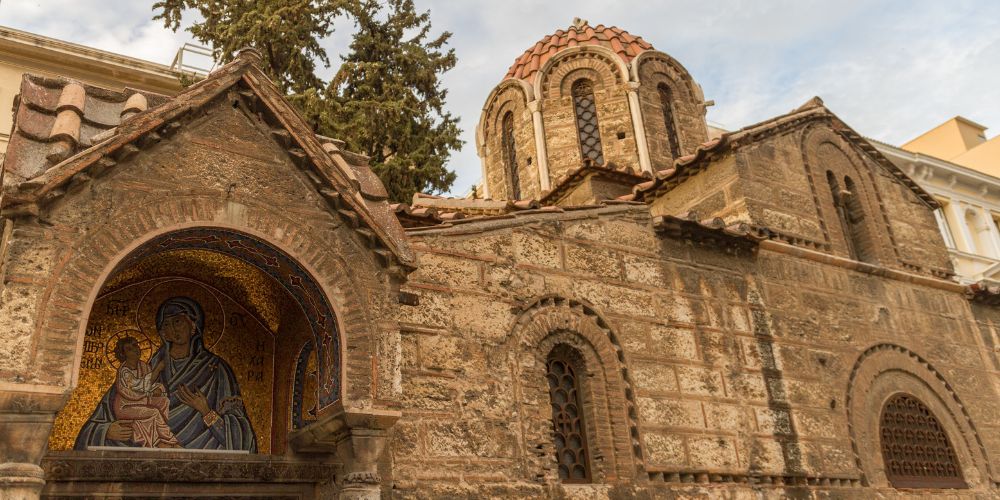 The Panagia Kapnikarea Church in Athens from the front angle