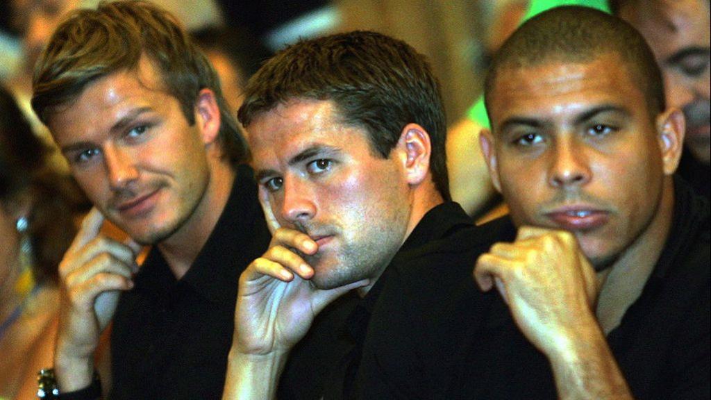Real Madrid players David Beckham, Michael Owen and Ronaldo, 2005.