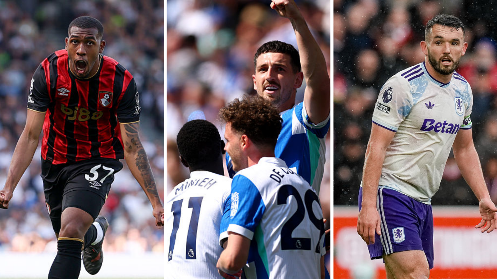 Bournemouth's Rayan, celebrating Brighton players and John McGinn of Aston Villa