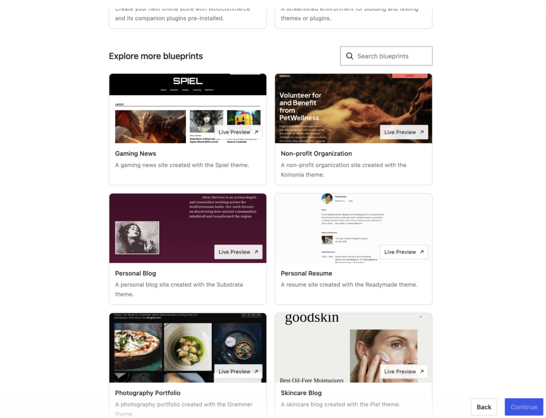 Blueprints Gallery Is Now Available in WordPress Studio Blueprints Gallery Is Now Available in WordPress Studio