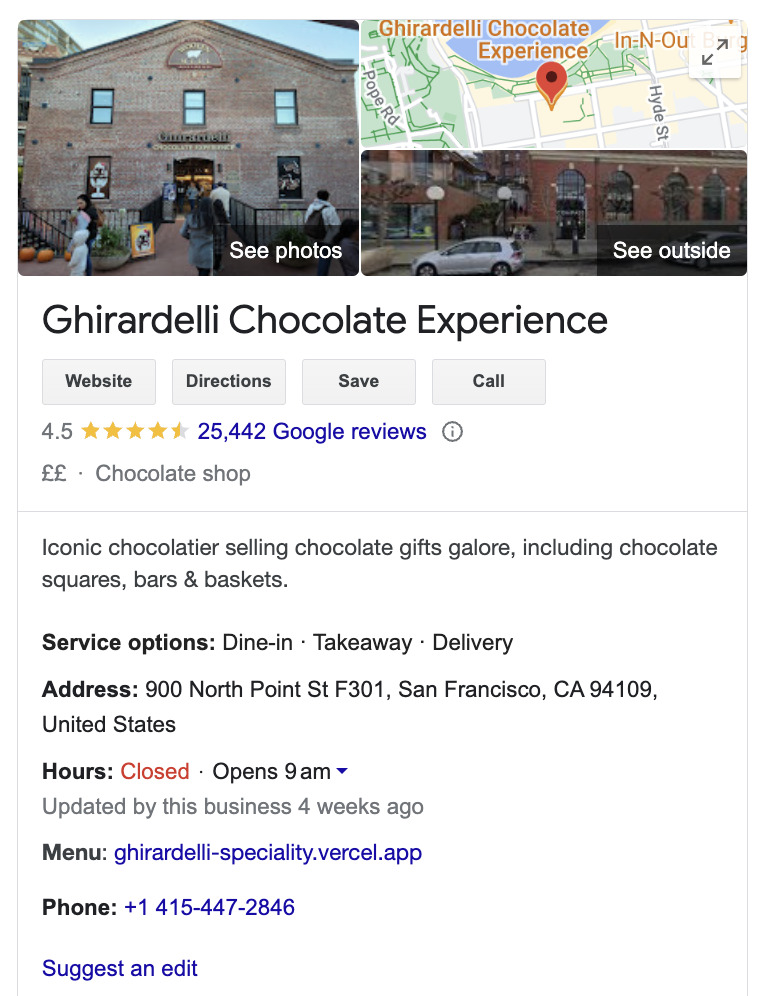 Local Business example, via google.com