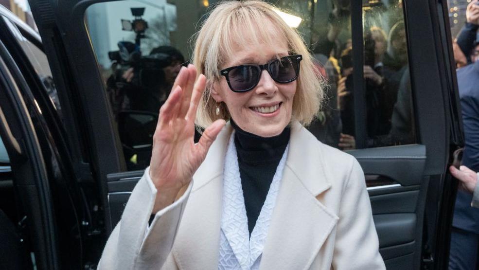 Jean Carroll at a  Manhattan federal court at the conclusion of her defamation suit against Donald Trump on 26 January, 2024 in New York City