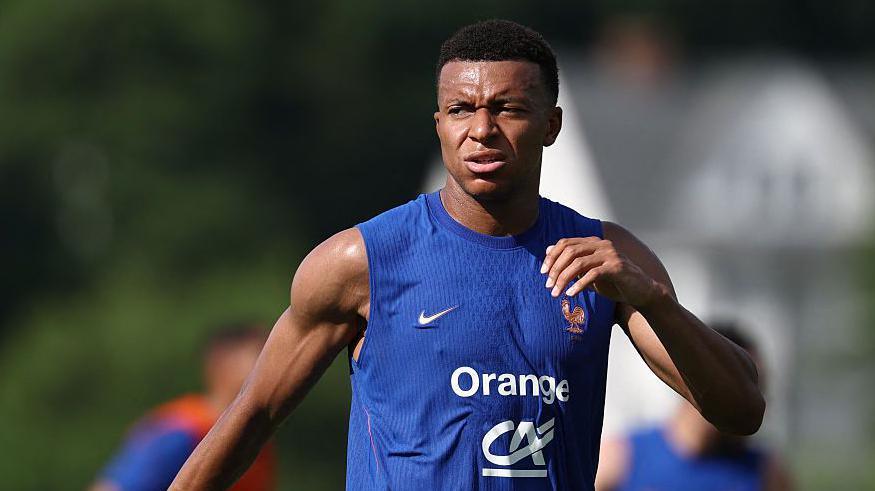Kylian Mbappe in action during France training ahead of the World Cup