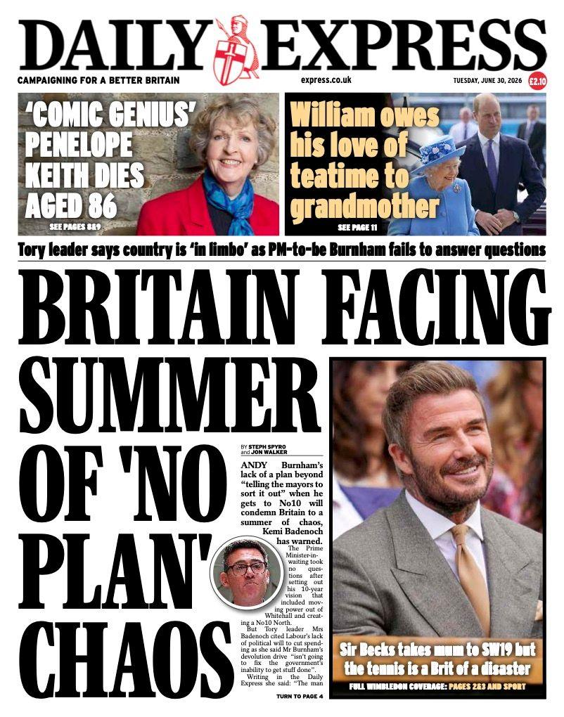 "Britain facing summer of 'no plan' chaos" reads the headline on the front page of the Daily Express.