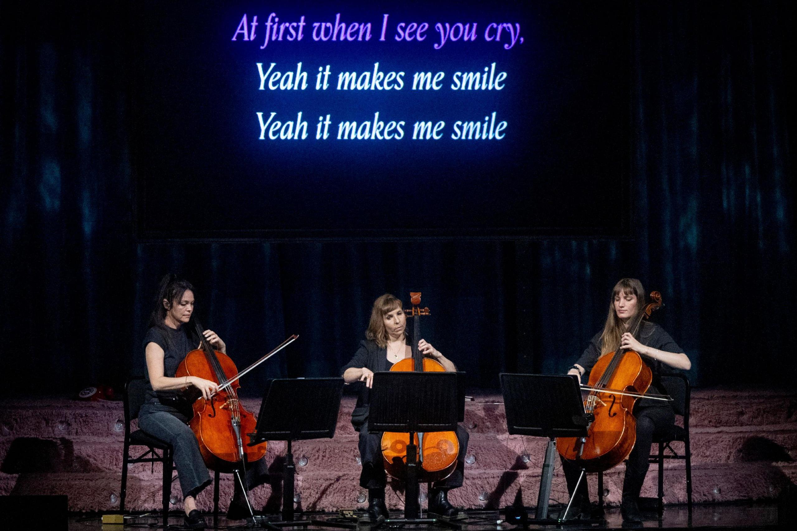 Dallas Minor Trio performs Lily Allen covers at The Orpheum Theatre on April 26, 2026 in Los Angeles, California.