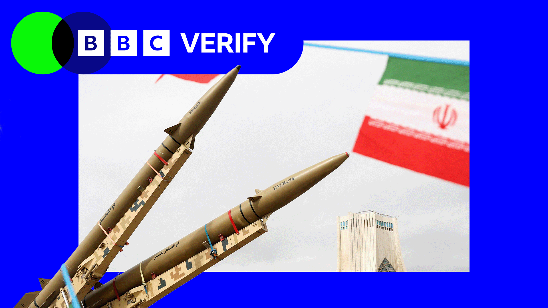 Bunting of Iranian flags next to missiles on display, with Azadi Tower in the background, during the 47th anniversary of the Islamic Revolution in Tehran, Iran February 11, 2026.