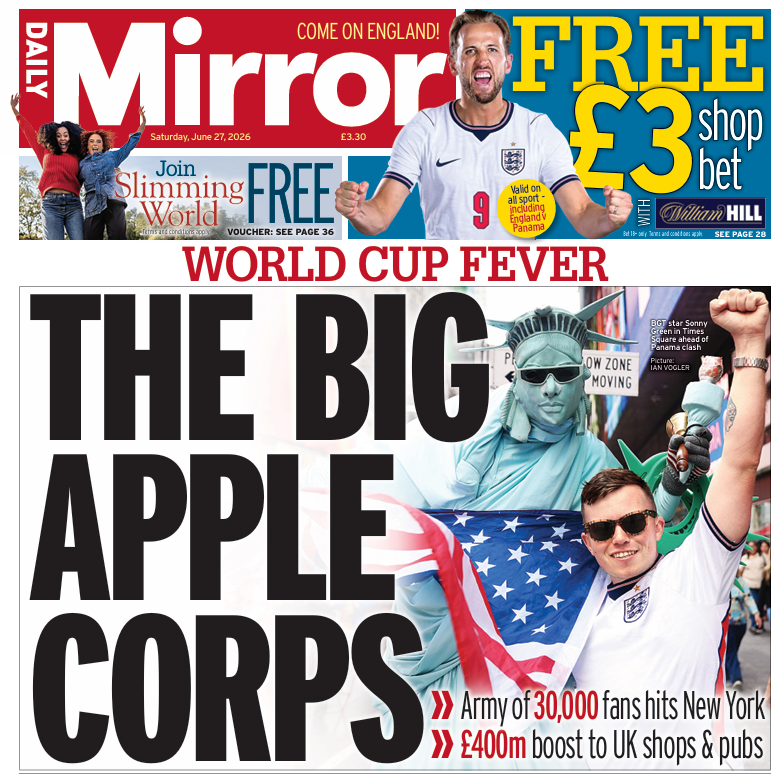 The headline on the front page of the Daily Mirror reads: "The Big Apple corps."