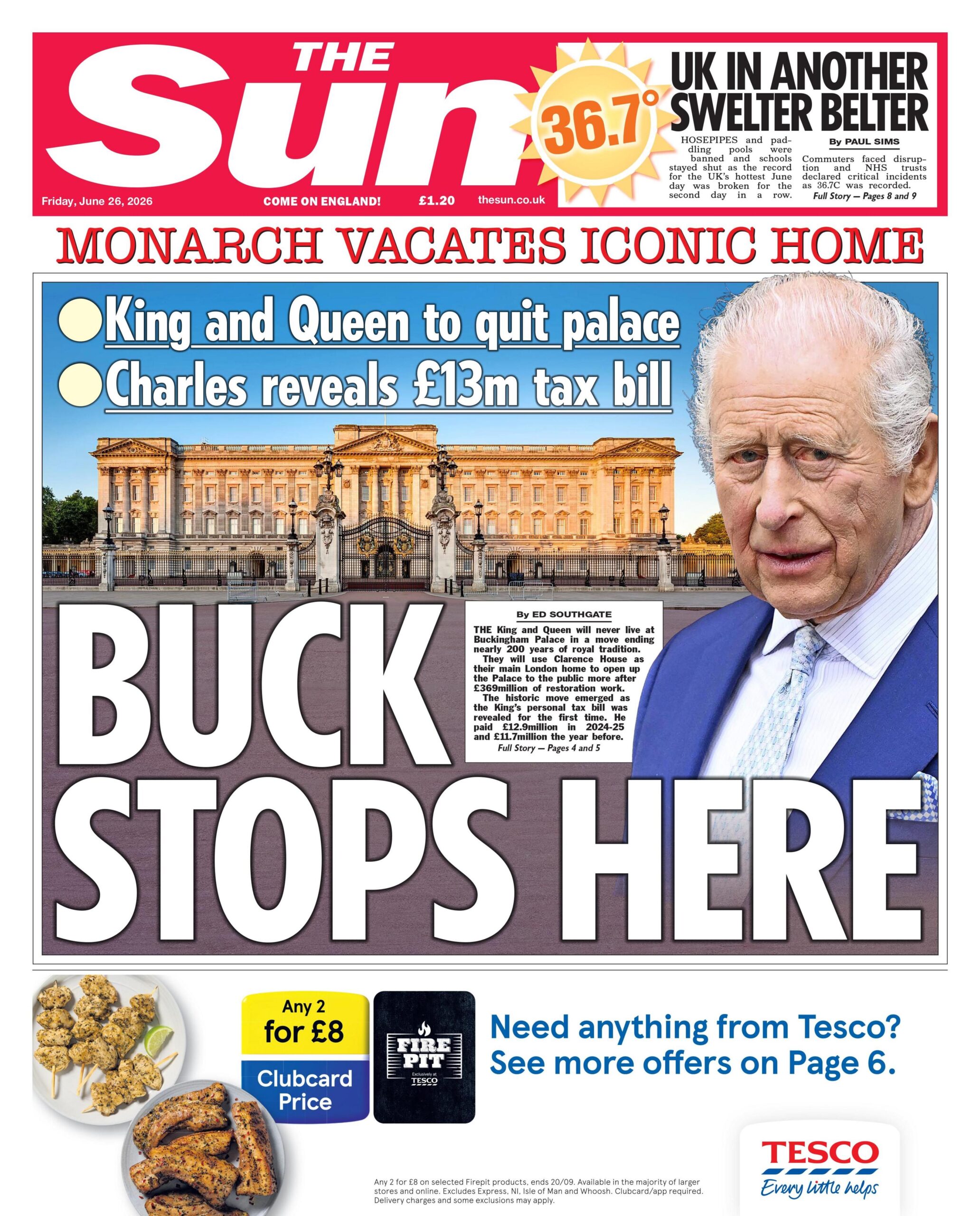 "Buck stops here" reads the headline on the front page of the Sun.