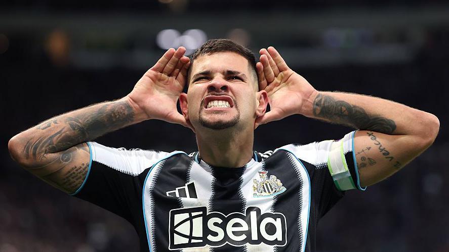 Bruno Guimaraes celebrates after scoring for Newcastle United against Crystal Palace on 4 January 2026
