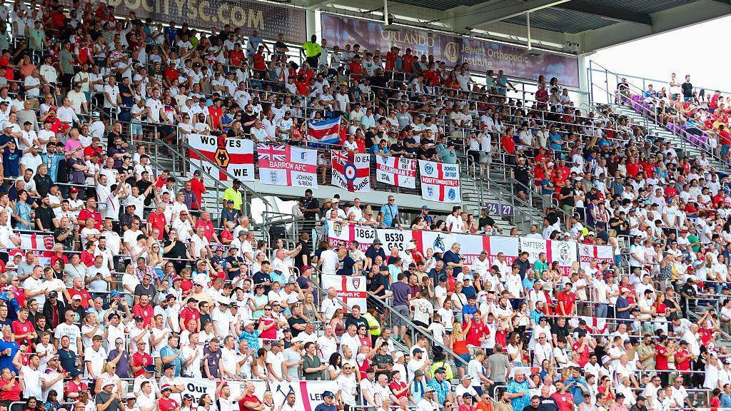 England supporters are seen during the international friendly game between England and Costa Rica at Inter&Co Stadium