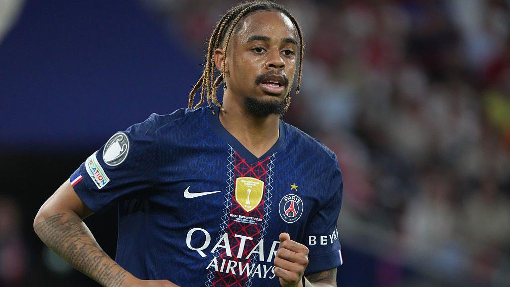 Bradley Barcola playing for Paris St-Germain