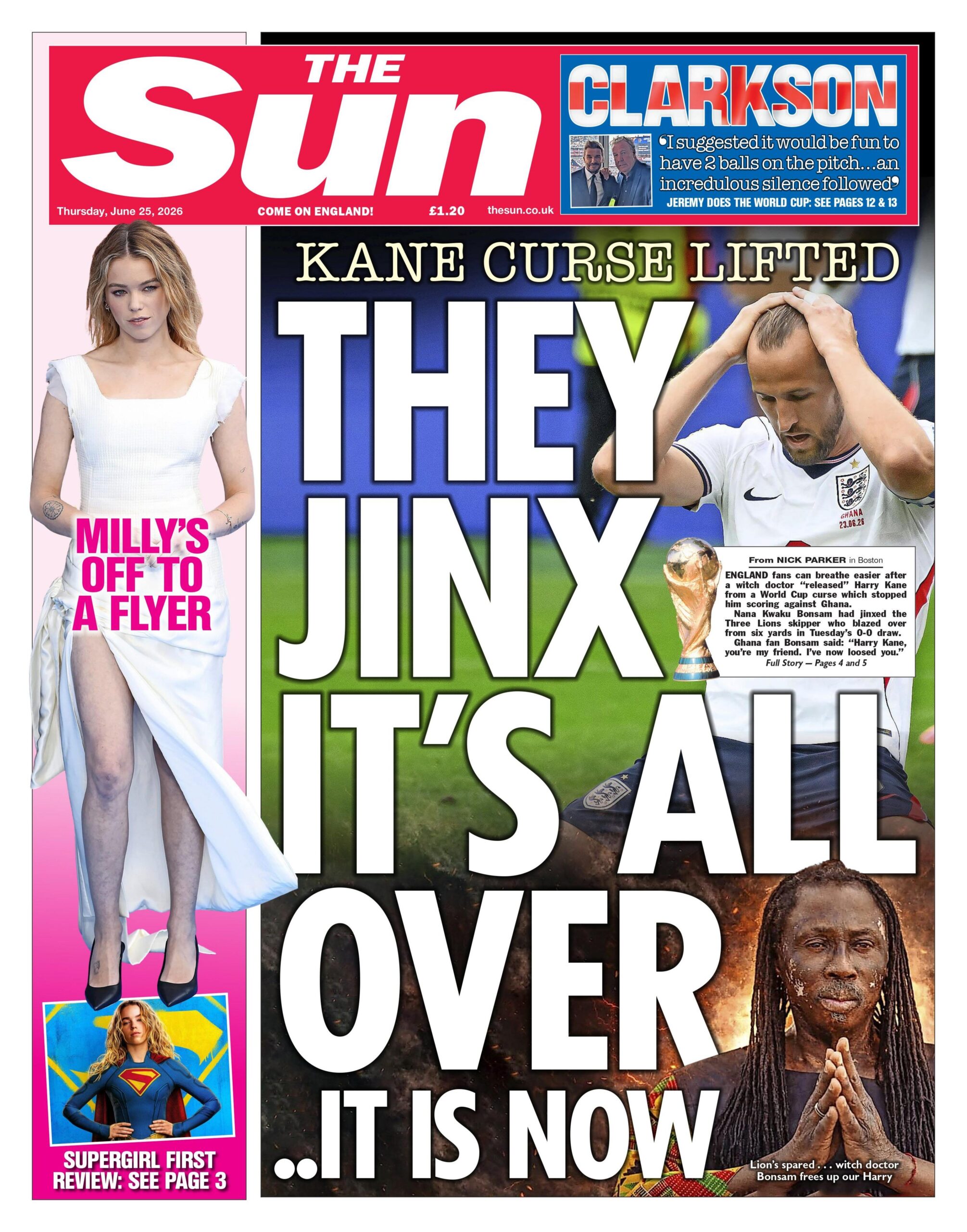 "They jinx it's all over... it is now," reads the headline on the front page of the Sun.