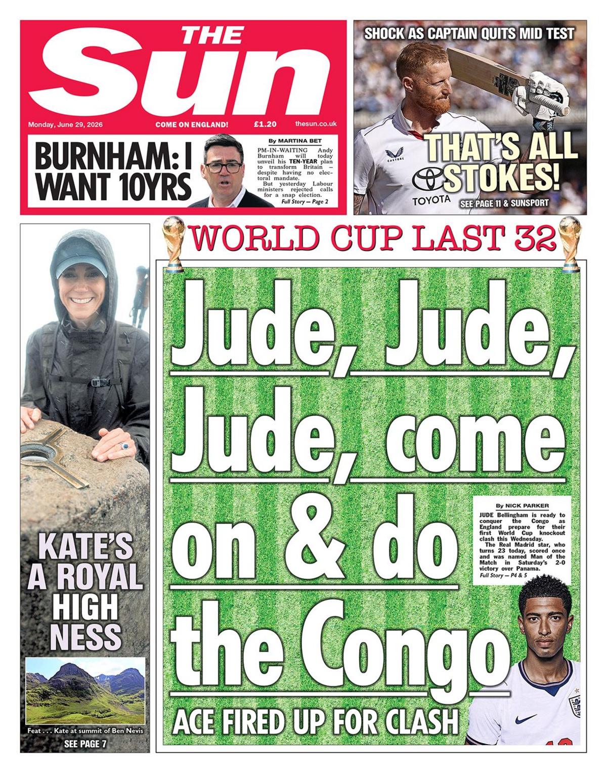 "Jude, Jude, Jude, come on & do the Congo" reads the headline on the front page of the Sun.