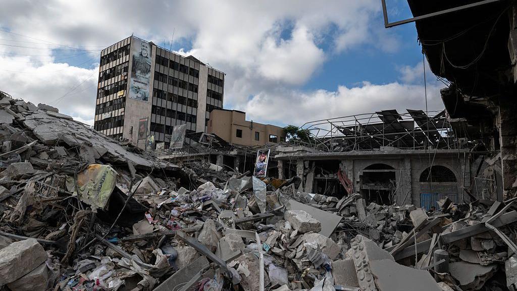Damage by Israeli airstrikes in the centre of Nabatieh on June 26, 2026 in Nabatieh, Lebanon.