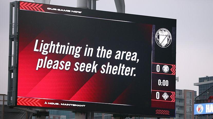 An international friendly between Haiti and Iceland is delayed due to lightning in the area at BMO Field on March 31, 2026 in Toronto, Ontario, Canada