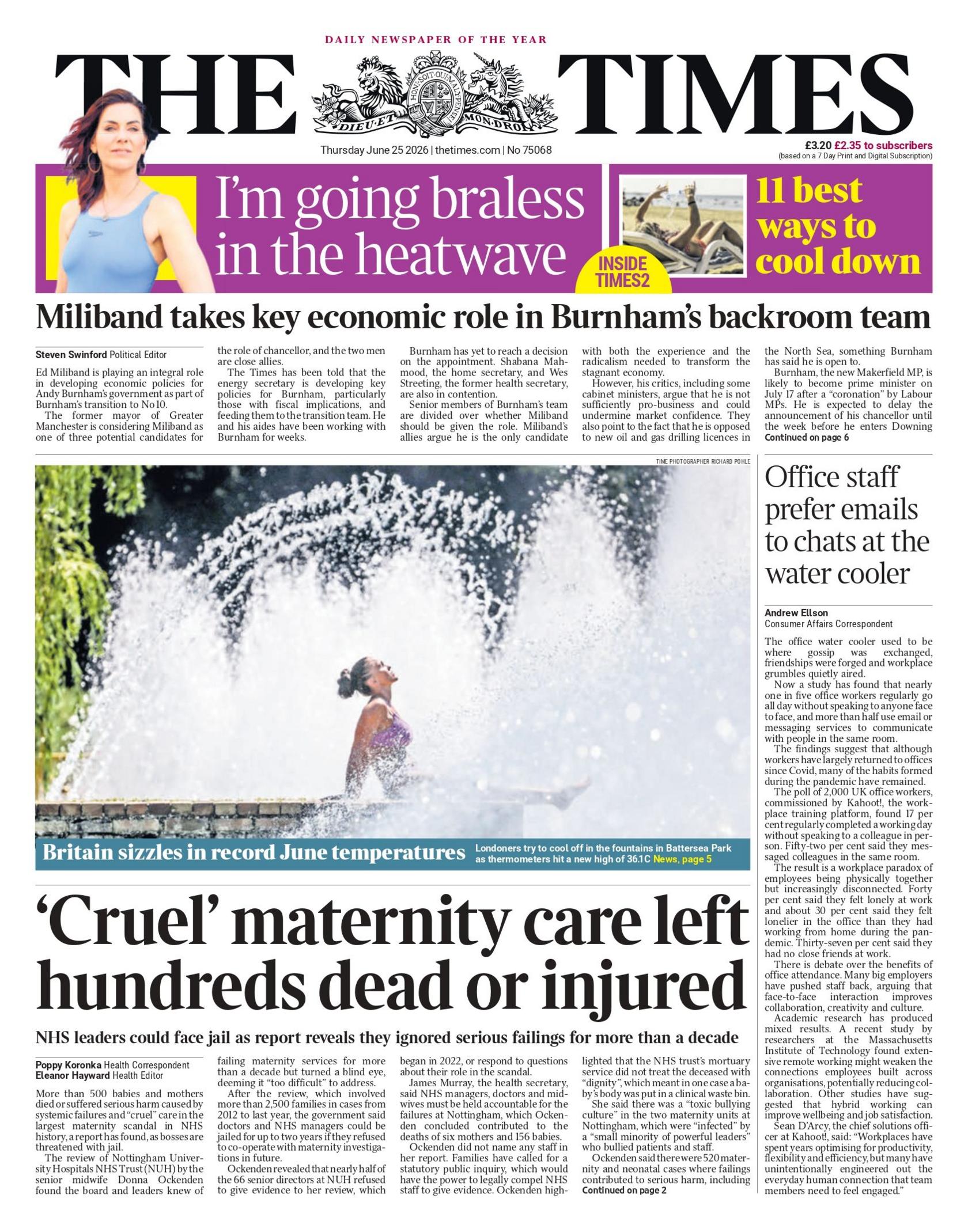 ""Cruel' maternity care left hundreds dead or injured," reads the headline on the front page of the Times.