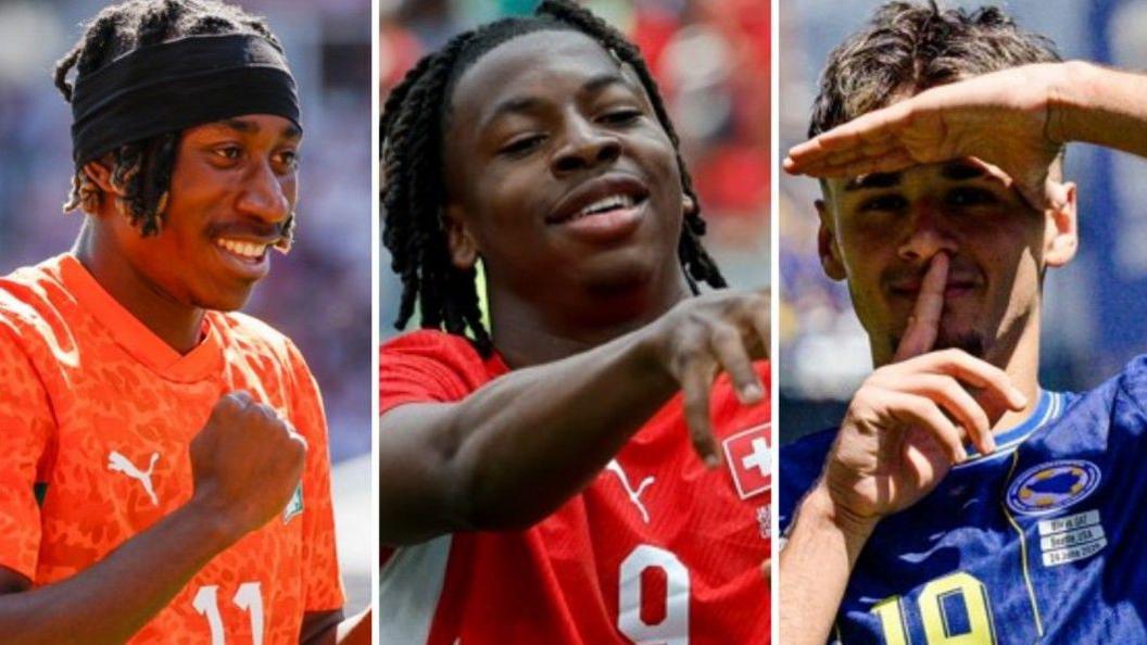 A split image showing youngsters who have impressed at the 2026 World Cup including the Ivory Coast's Yan Diomande (left), Switzerland's Johan Manzambi  (centre) and Bosnia-Herzegovina's Kerim Alajbegovic