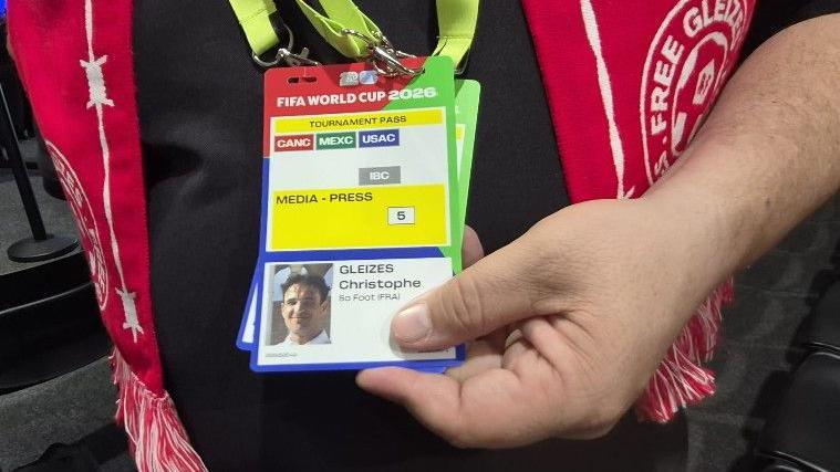 Christophe Gleizes's accreditation for the 2026 World Cup was on display at the France news conference
