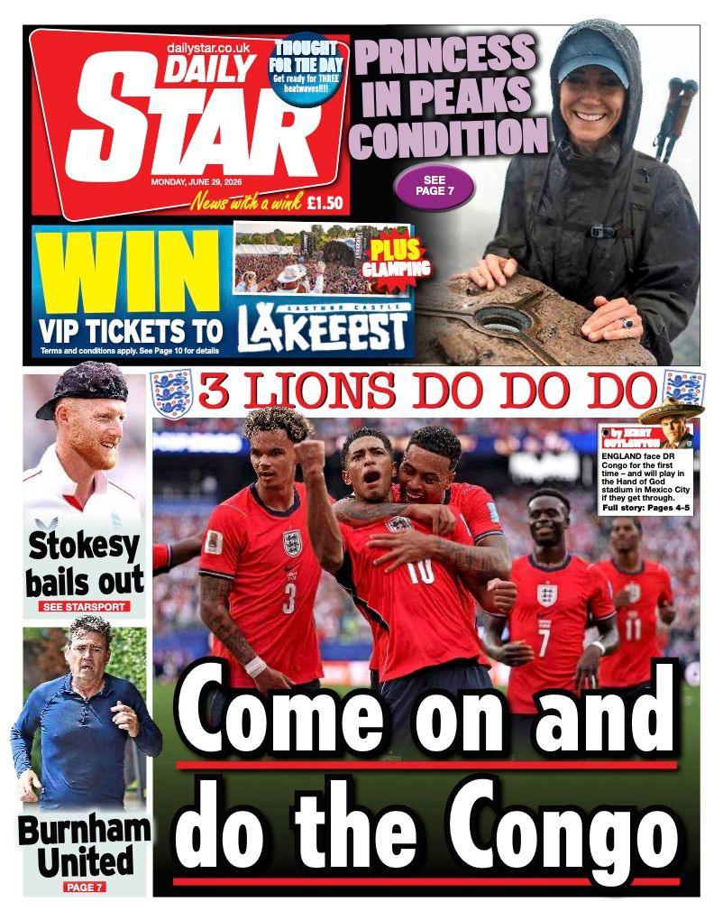 "Come on and do the Congo" reads the headline on the front page of the Daily Star.