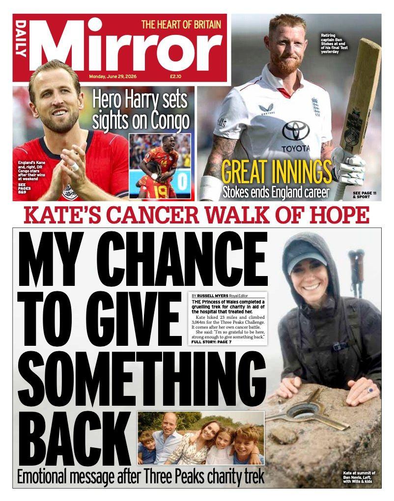 "My chance to give something back" reads the headline on the front page of the Daily Mirror.