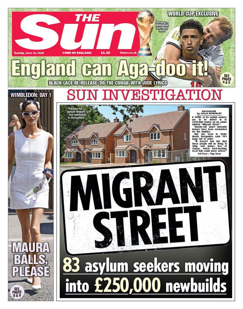 "Migrant Street" reads the headline on the front page of the Sun.