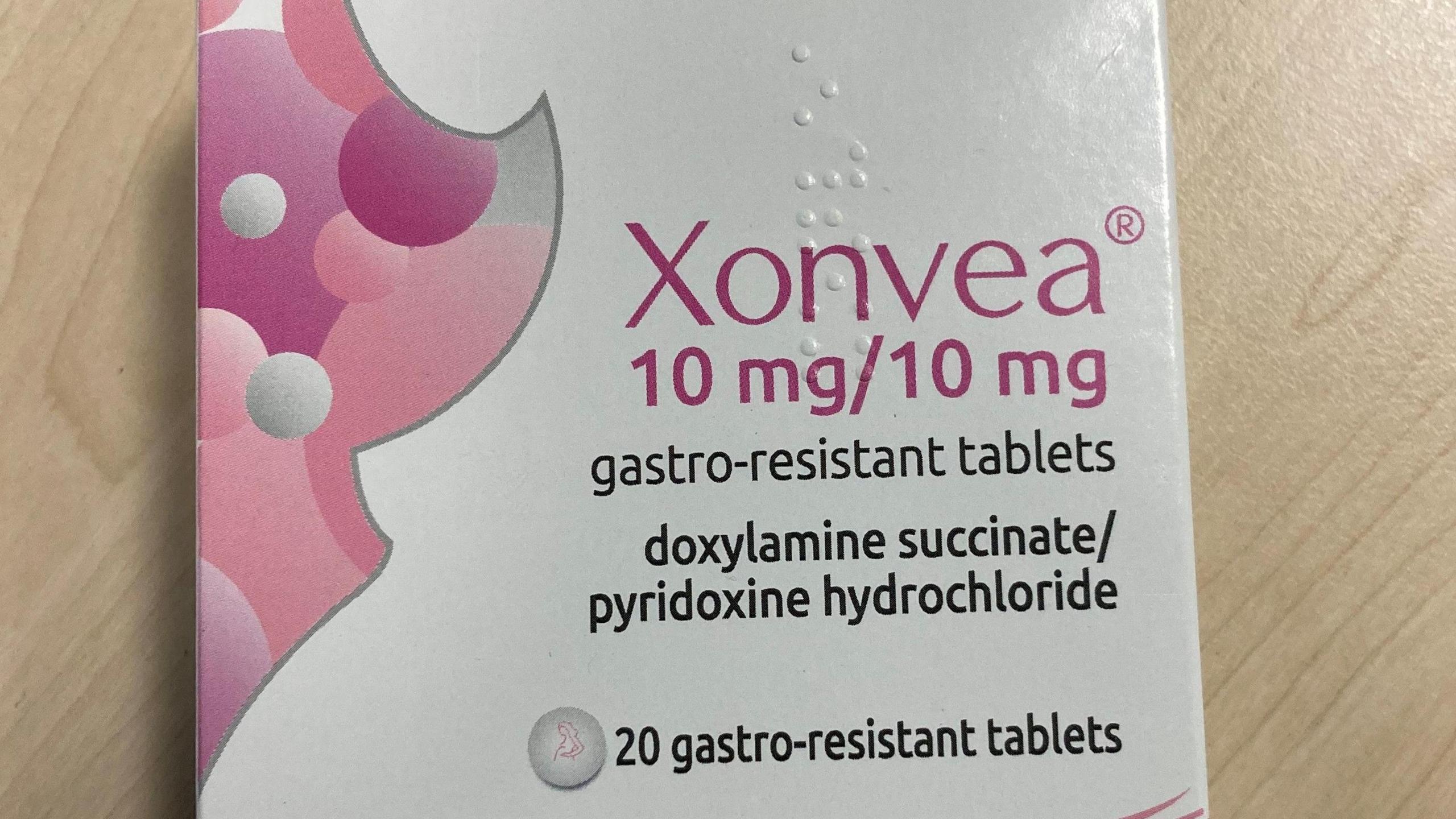 A packet of Doxylamine Succinate/Pyridoxine Hydrochloride, which goes by the brand name of Xonvea in the UK