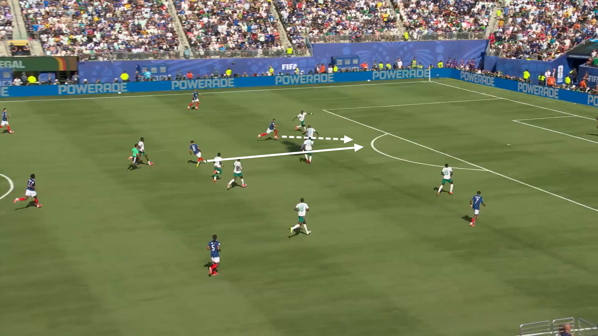 A screengrab of France's attack against Senegal