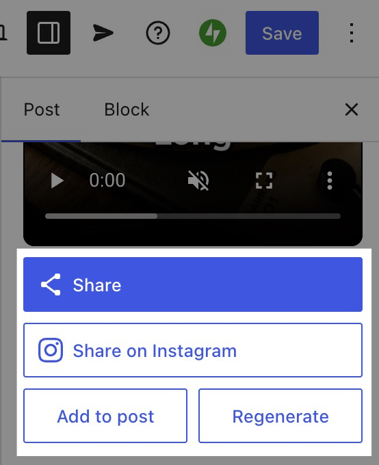 Screenshot of the button for sharing the generated clips on social media.