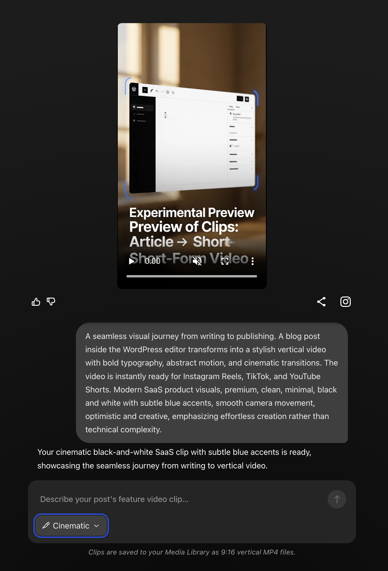 Screenshot of the Featured Clips generator.
