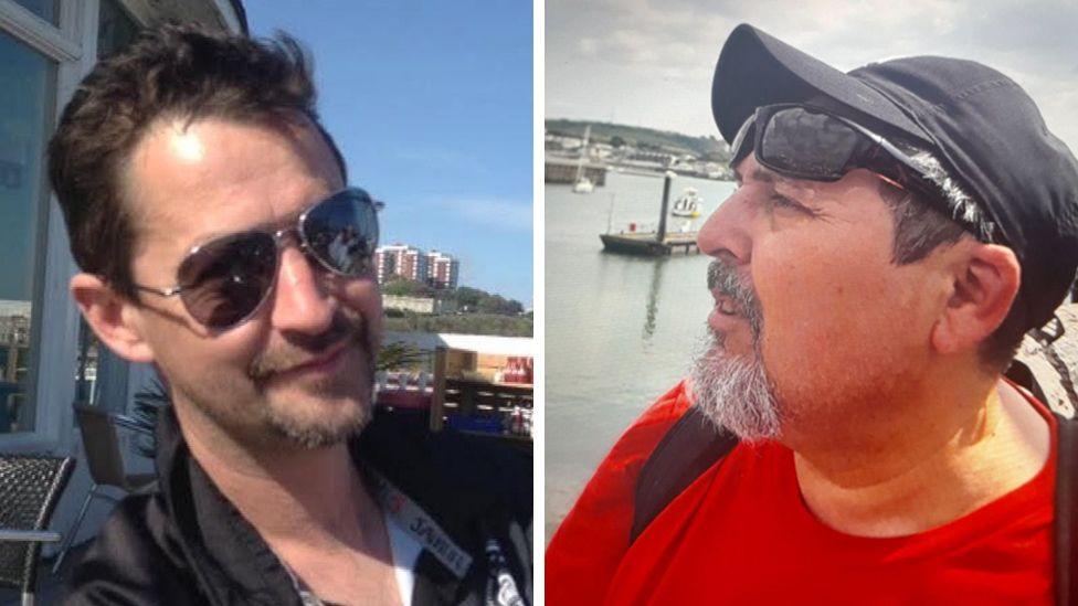 Composite of separate photos of the two men. Daniel Coleman is in what appears to be a sunny beer garden. he is wearing silver framed sunglasses, has dark brown hair and is cocking his head to the left, he is smiling and the sun is reflecting off his face. Claudio Aquilino is wearing a black cap sunglasses on his head and a red T-shirt, looking to the side, in front of a harbour of some kind.