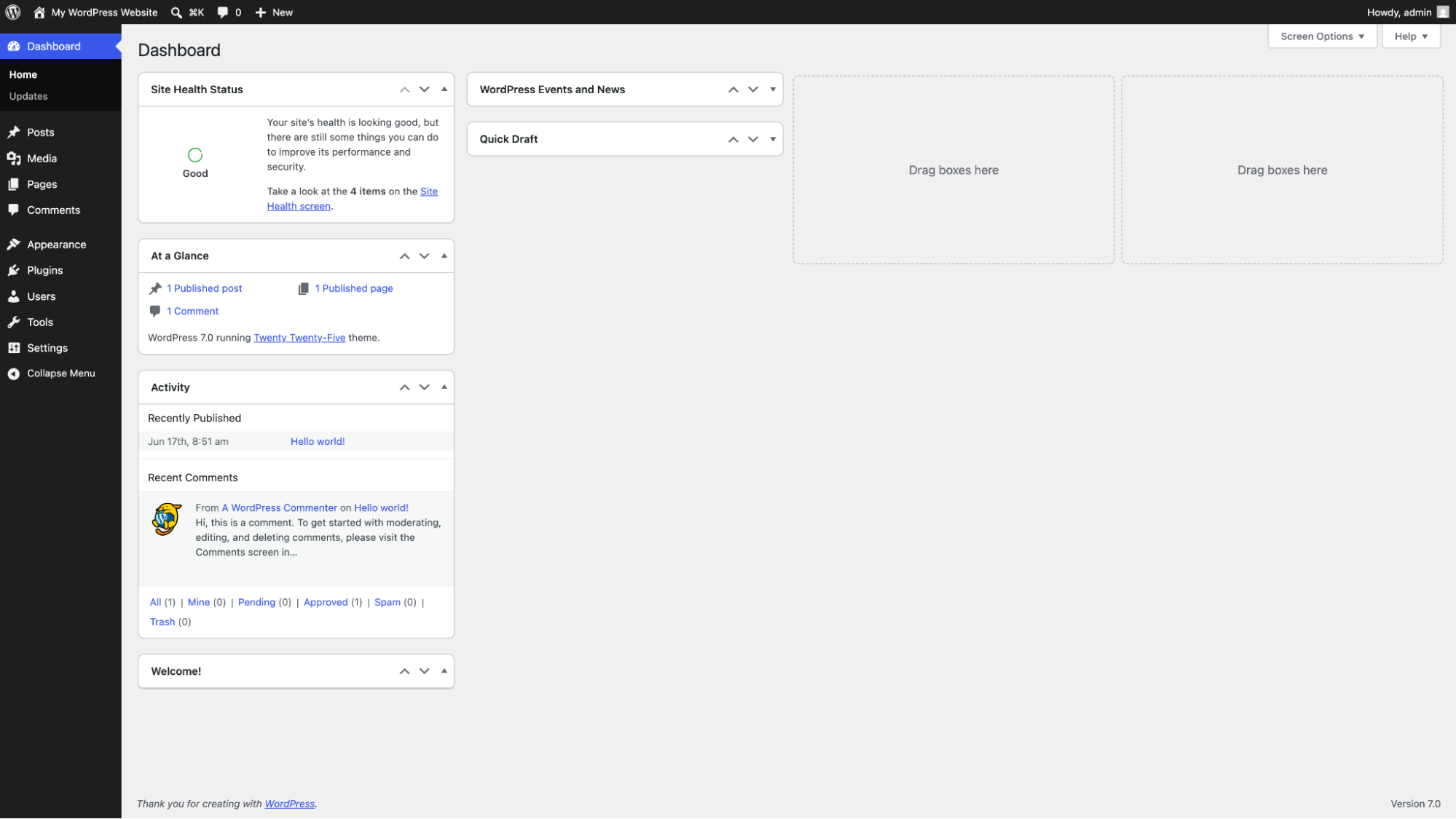 Screenshot of the WordPress dashboard.