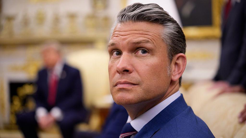 Secretary of War Pete Hegseth attends a meeting with U.S. President Donald Trump and Prime Minister of Iraq Ali al-Zaidi in the Oval Office of the White House on July 14, 2026 in Washington, DC.