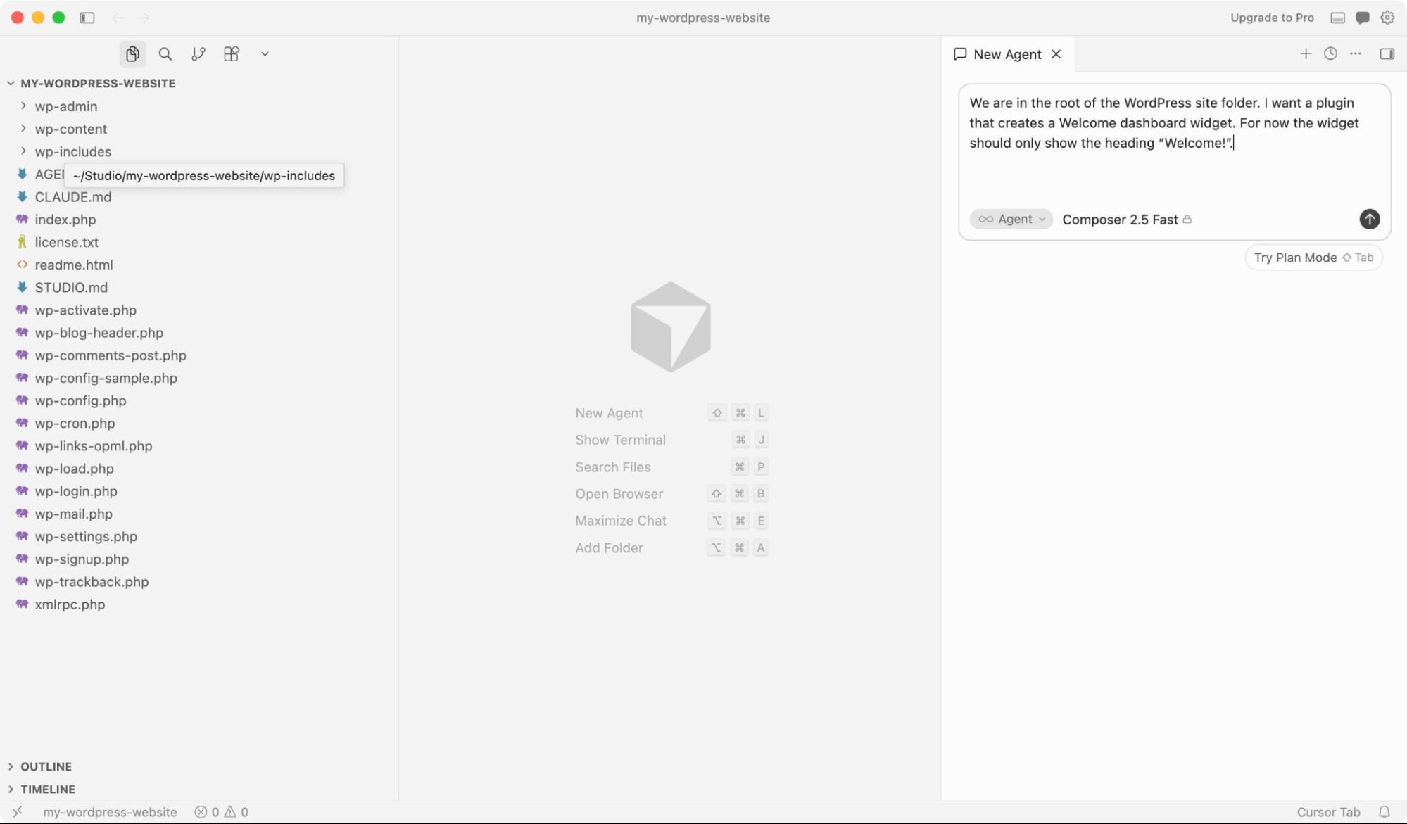 Screenshot of the Cursor interface.