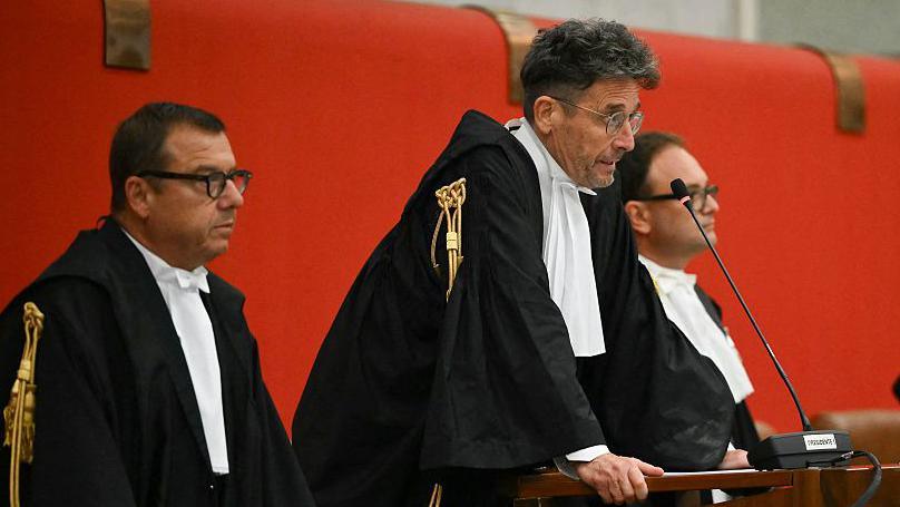 Judge Paolo Lepri (C) read the verdict in the Courthouse about the case of the Morandi Bridge collapse nearly eight years ago