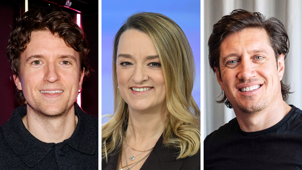 Composite picture of Greg James, Laura Kuenssberg and Vernon Kay