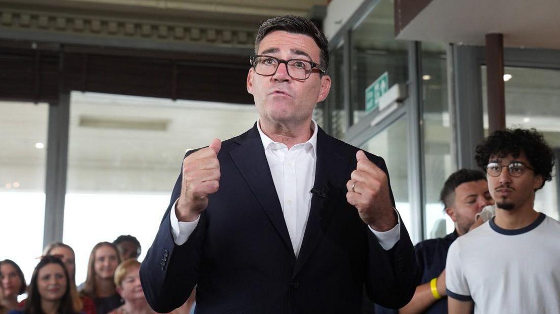Newly confirmed Labour Party leader Andy Burnham speaks with local stakeholders and party supporters about his plan to deliver good growth in every postcode across the country, during a visit to Gravesend Town Pier in Kent. The former Greater Manchester mayor, who returned to Westminster last month as Makerfield MP, will take over as prime minister and enter No 10 on Monday. Picture date: Friday July 17, 2026.