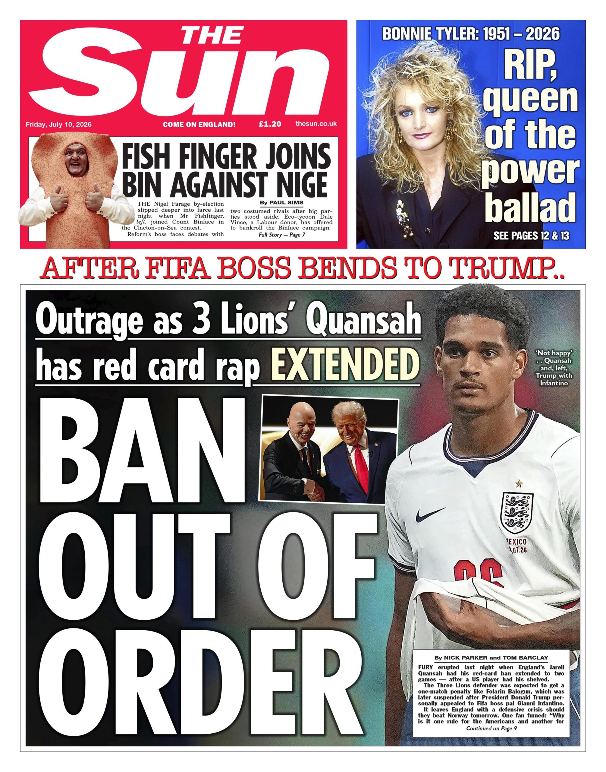 The headline on the front page of the Sun reads: 'Ban out of order.'