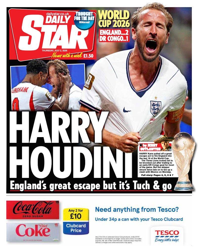 "Harry Houdini" reads the headline on the front page of the Daily Star.